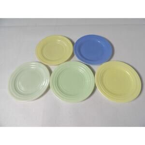 Vintage Hazel Atlas Moderntone Platonite Bread Plates 6.75" Yellow Green 5 Pc